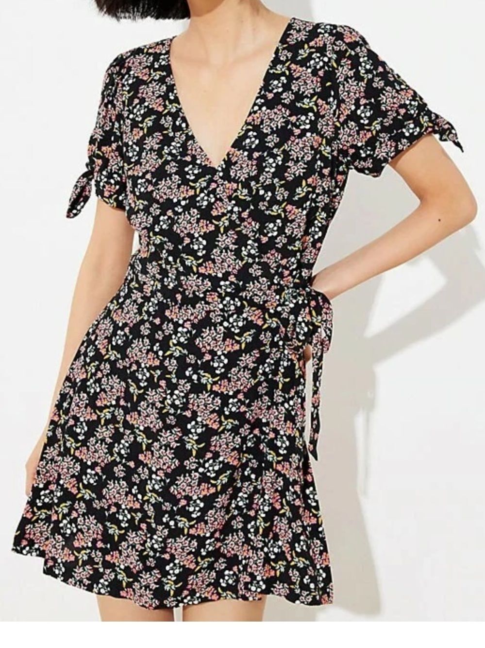 Loft Black Floral Wrap Romper Skort Dress Womens 4